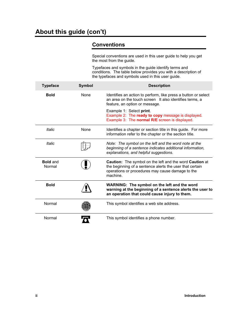 About this guide (con’t), Conventions | Sharp X2 User Manual | Page 4 / 75