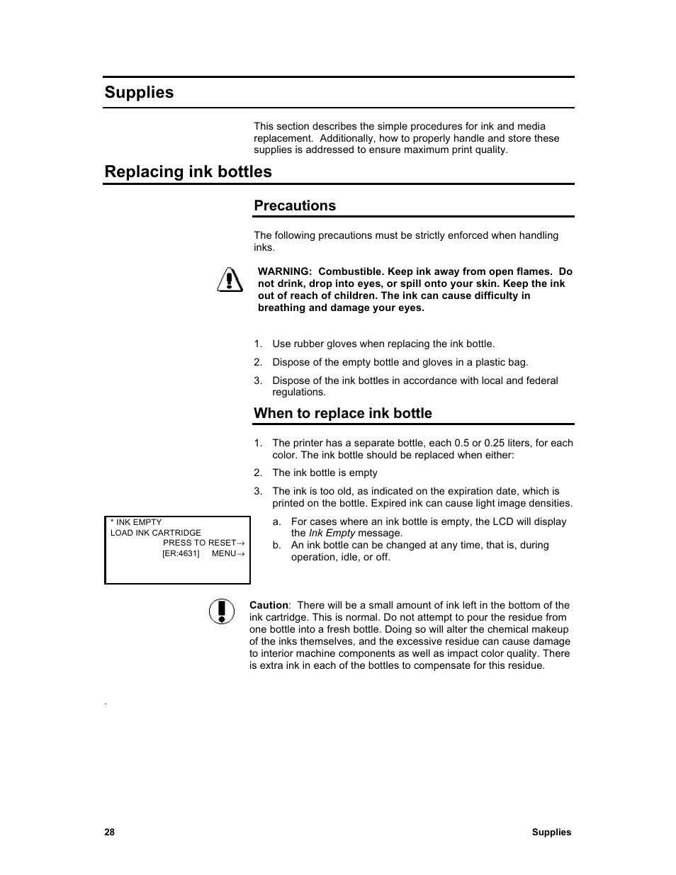 Supplies, Replacing ink bottles, Precautions | When to replace ink bottle | Sharp X2 User Manual | Page 40 / 75