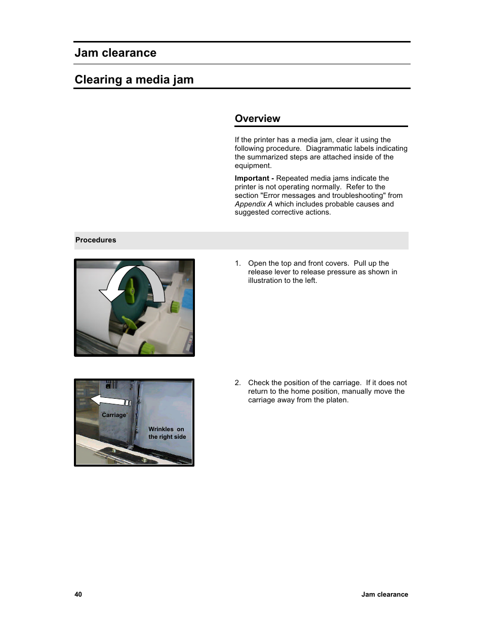 Jam clearance clearing a media jam, Overview | Sharp X2 User Manual | Page 52 / 75