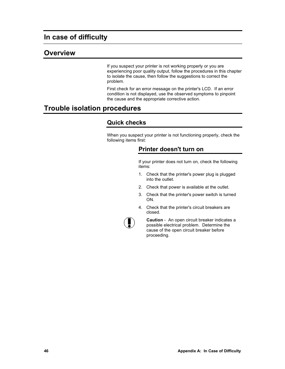 Trouble isolation procedures, Quick checks, Printer doesn't turn on | Sharp X2 User Manual | Page 58 / 75