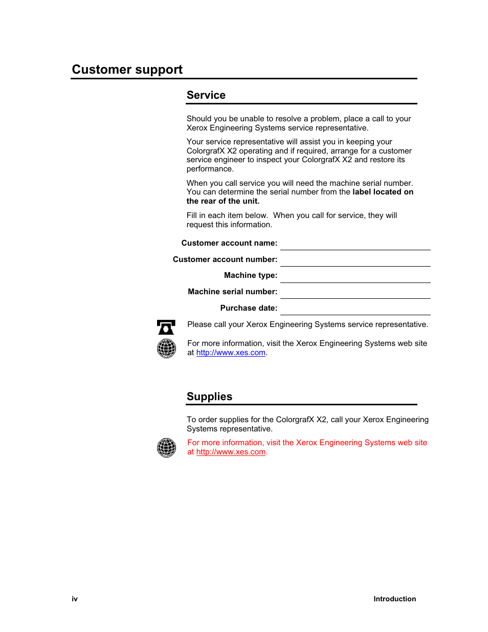 Customer support, Service, Supplies | Sharp X2 User Manual | Page 6 / 75