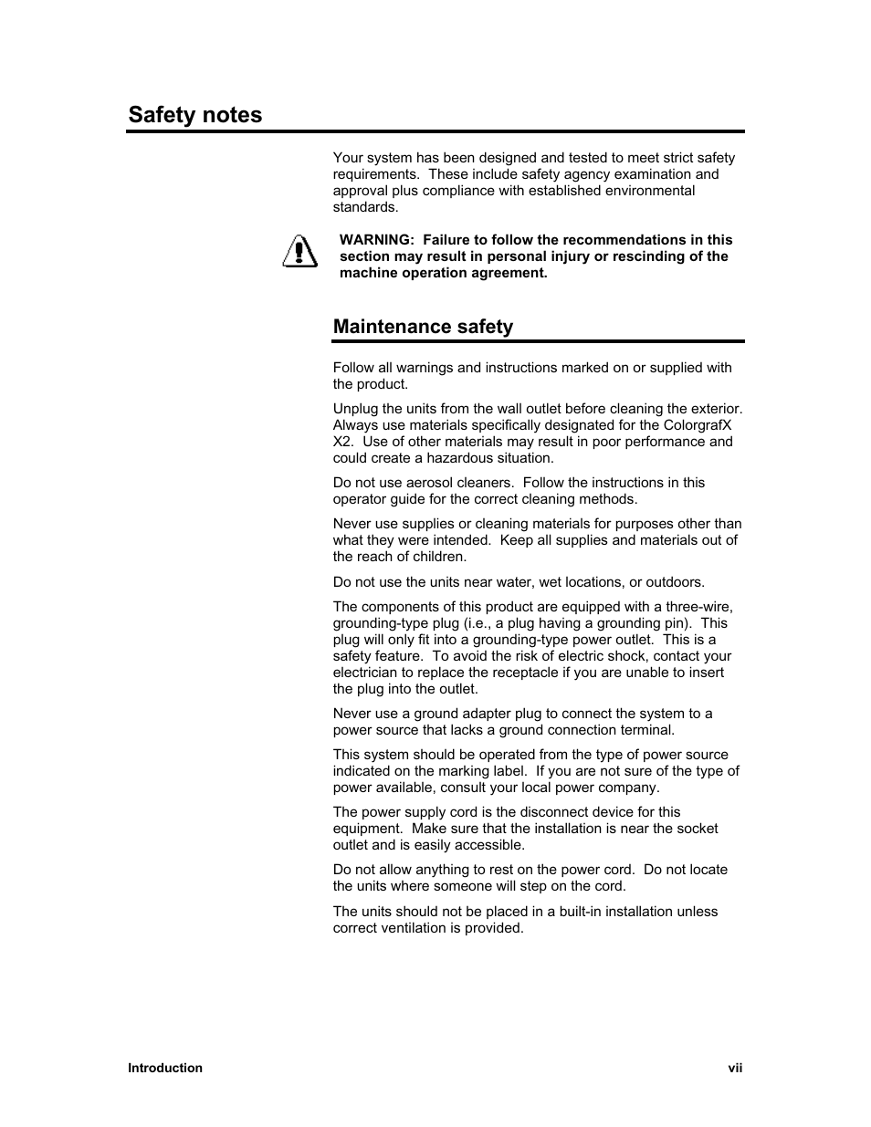Maintenance safety | Sharp X2 User Manual | Page 9 / 75