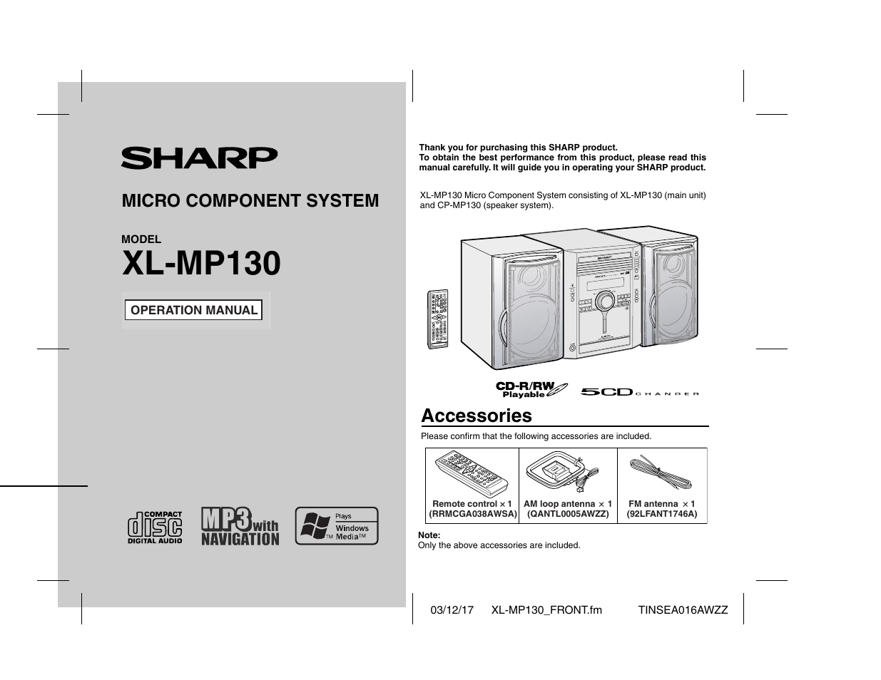 Sharp XL-MP130 User Manual | 42 pages