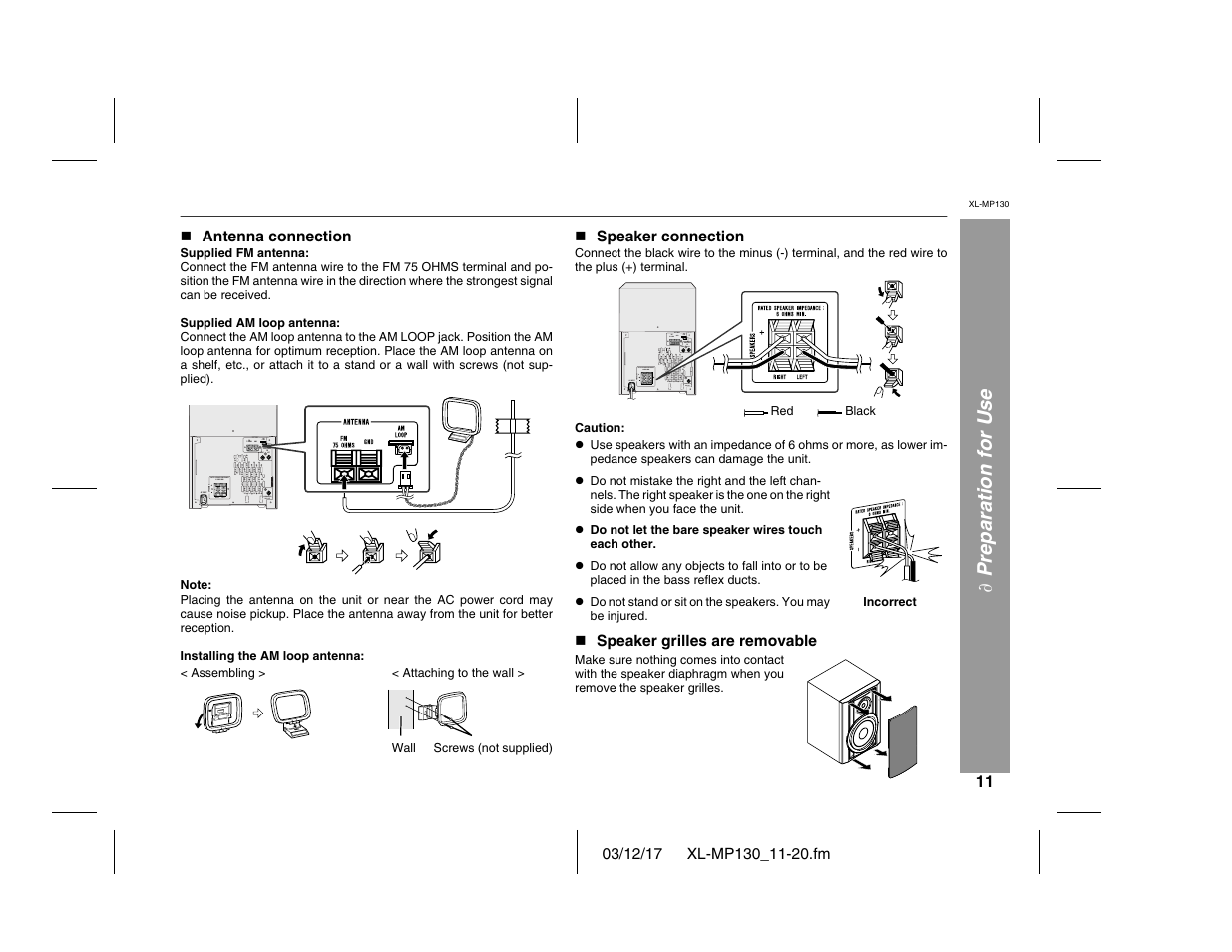 Preparation for use | Sharp XL-MP130 User Manual | Page 11 / 42