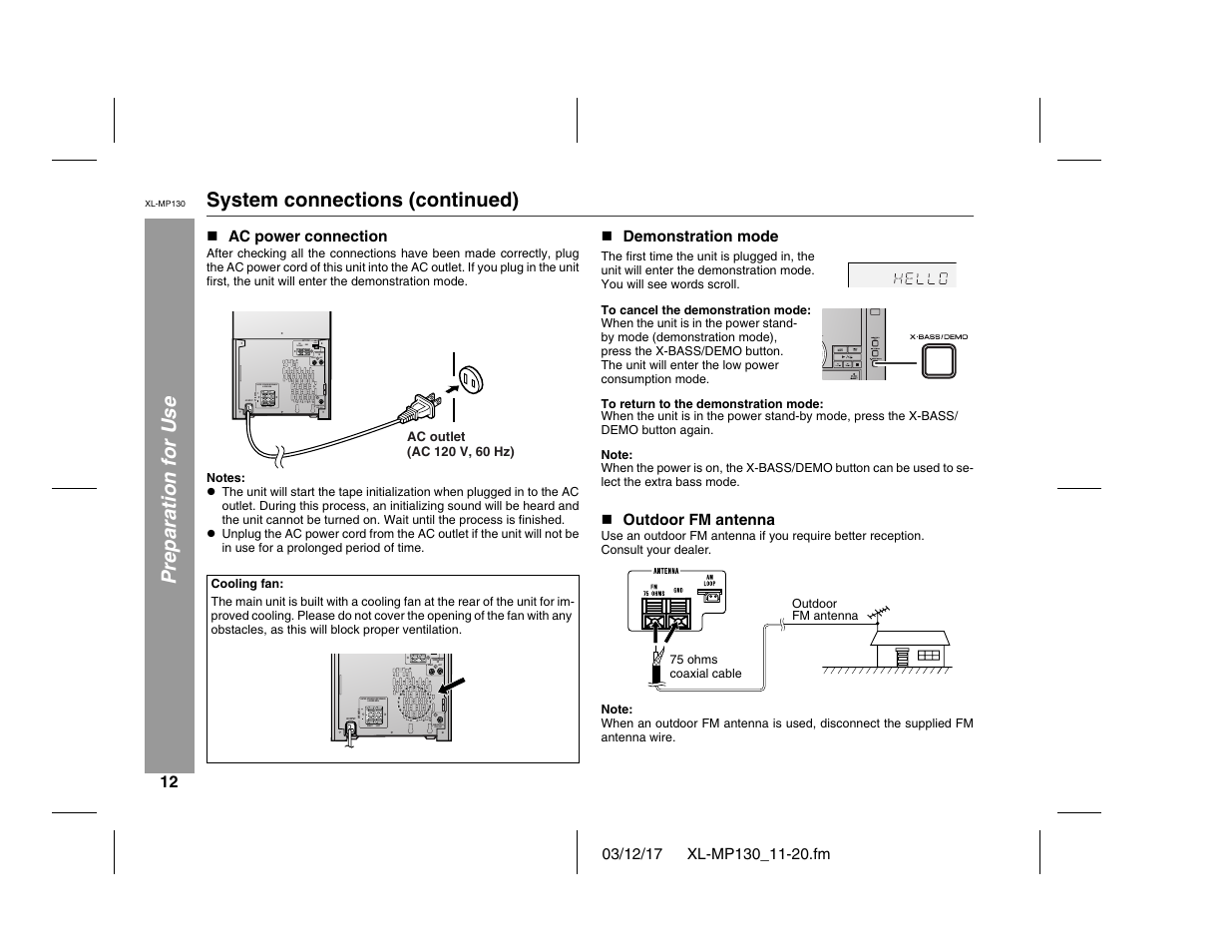 Preparation for use system connections (continued) | Sharp XL-MP130 User Manual | Page 12 / 42