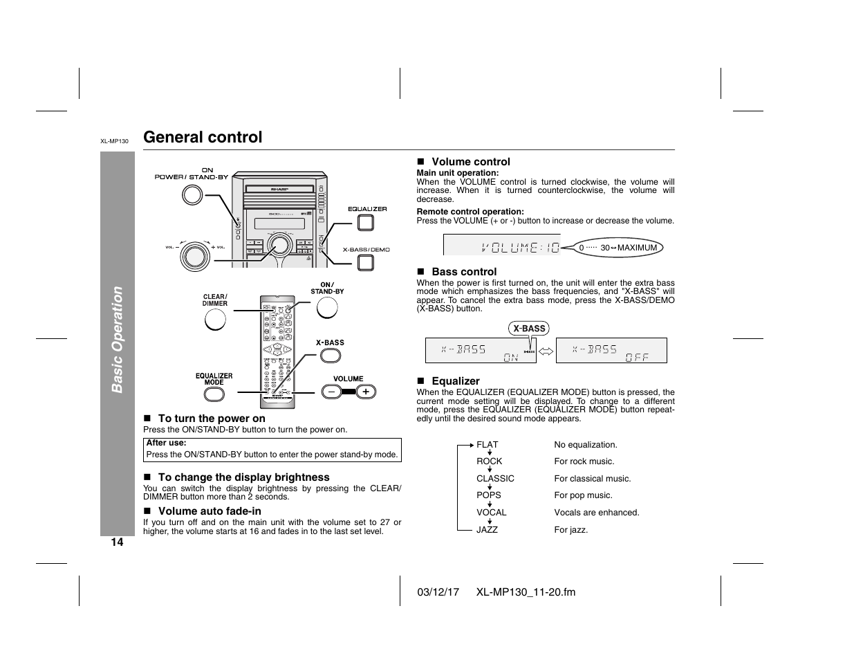 General control, Basic operation | Sharp XL-MP130 User Manual | Page 14 / 42