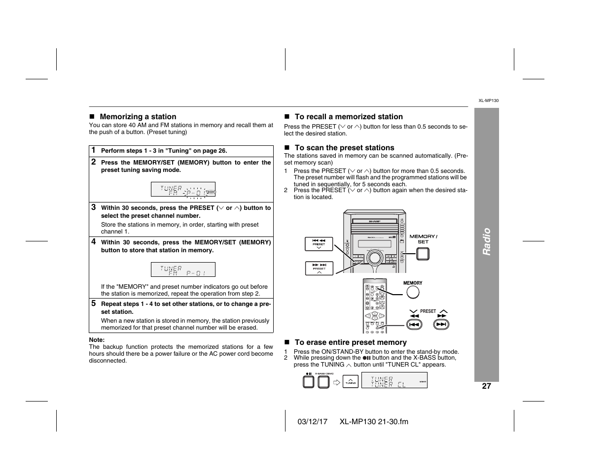 Radio | Sharp XL-MP130 User Manual | Page 27 / 42