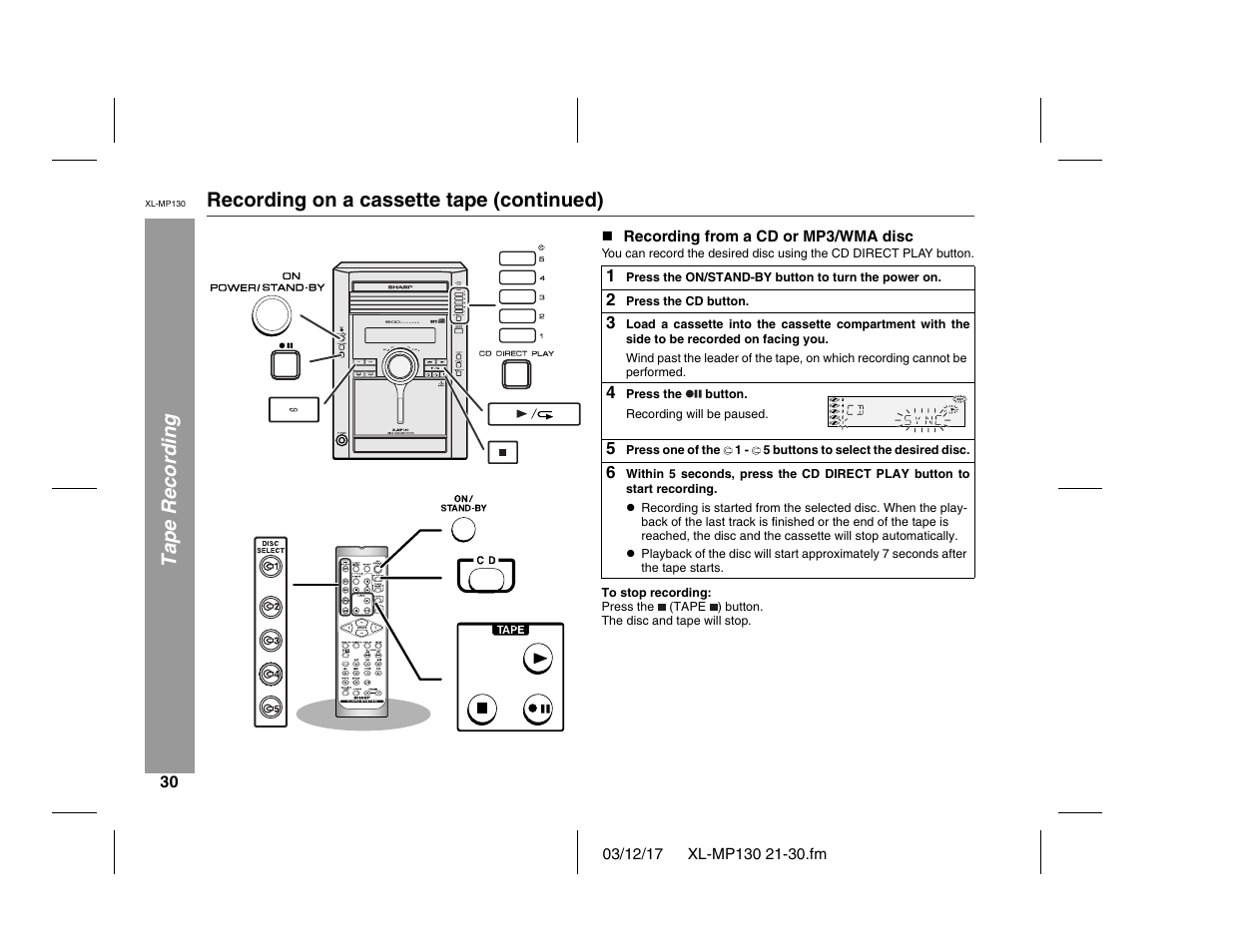 Sharp XL-MP130 User Manual | Page 30 / 42