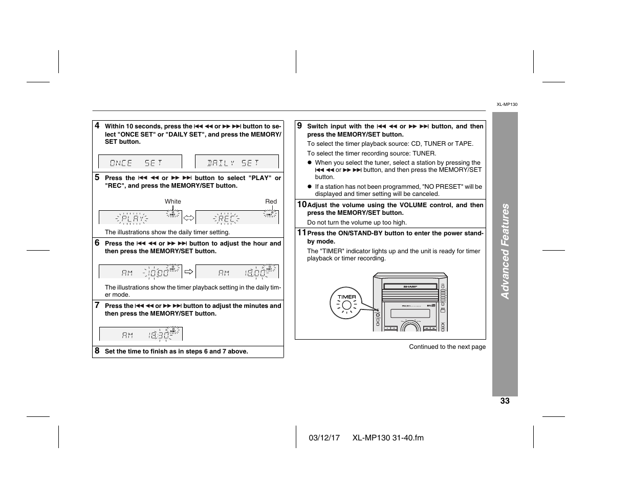 Advanced features | Sharp XL-MP130 User Manual | Page 33 / 42