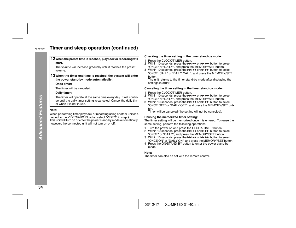 Sharp XL-MP130 User Manual | Page 34 / 42