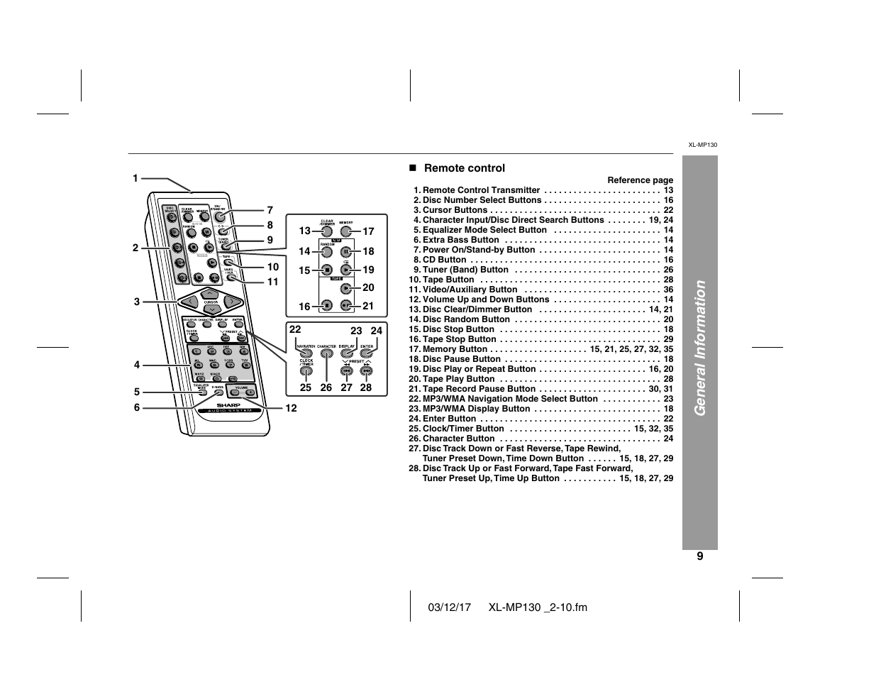 General information | Sharp XL-MP130 User Manual | Page 9 / 42