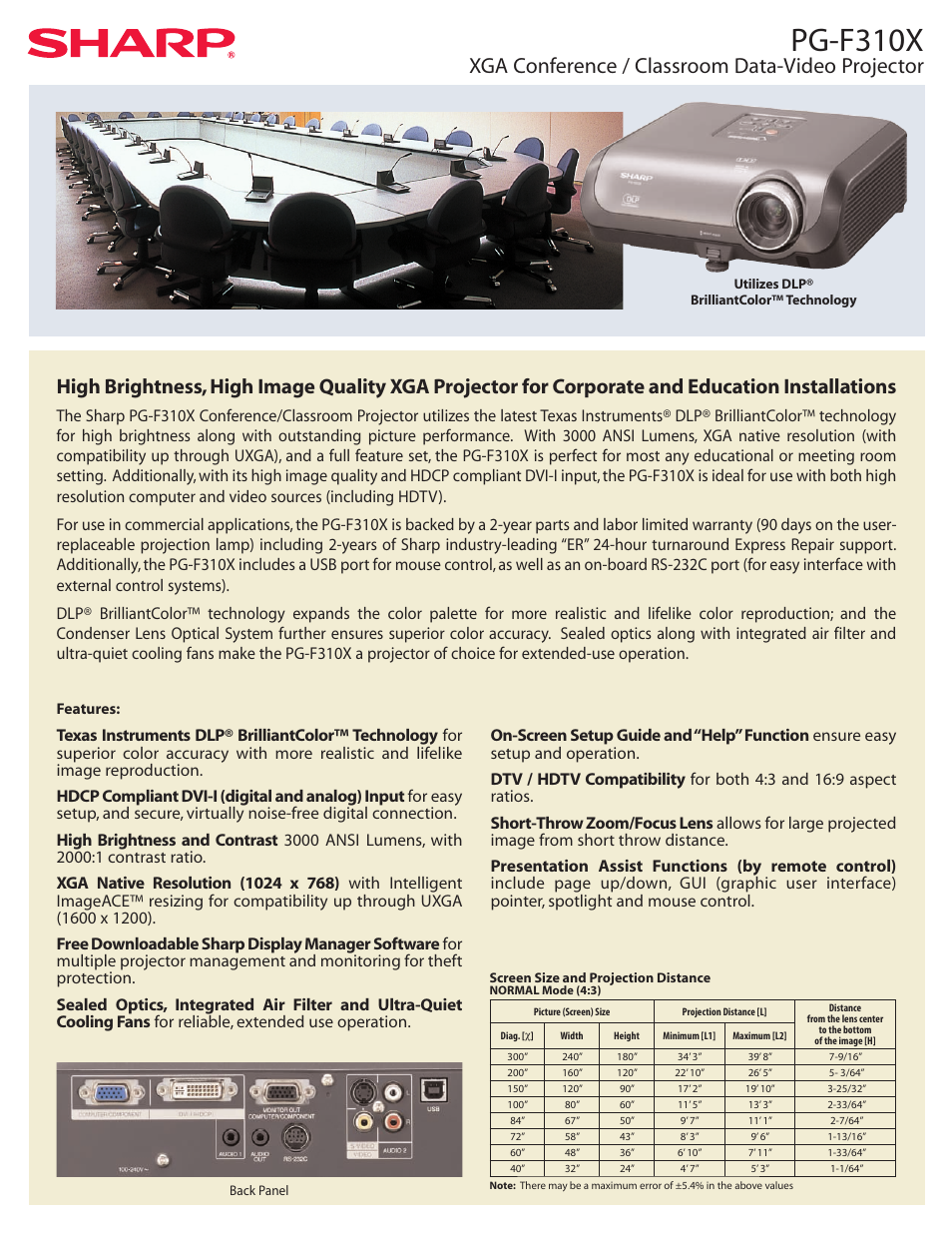 Sharp Notevision PG-F310X User Manual | 2 pages