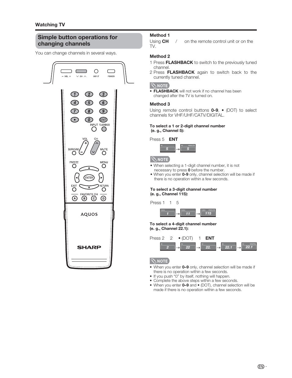 Simple button operations for changing channels, Watching tv | Sharp Aquos LC 46D62U User Manual | Page 18 / 56