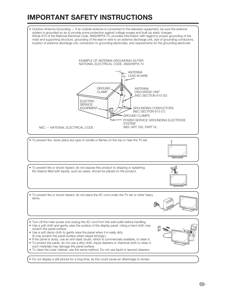 Important safety instructions | Sharp Aquos LC 46D62U User Manual | Page 6 / 56