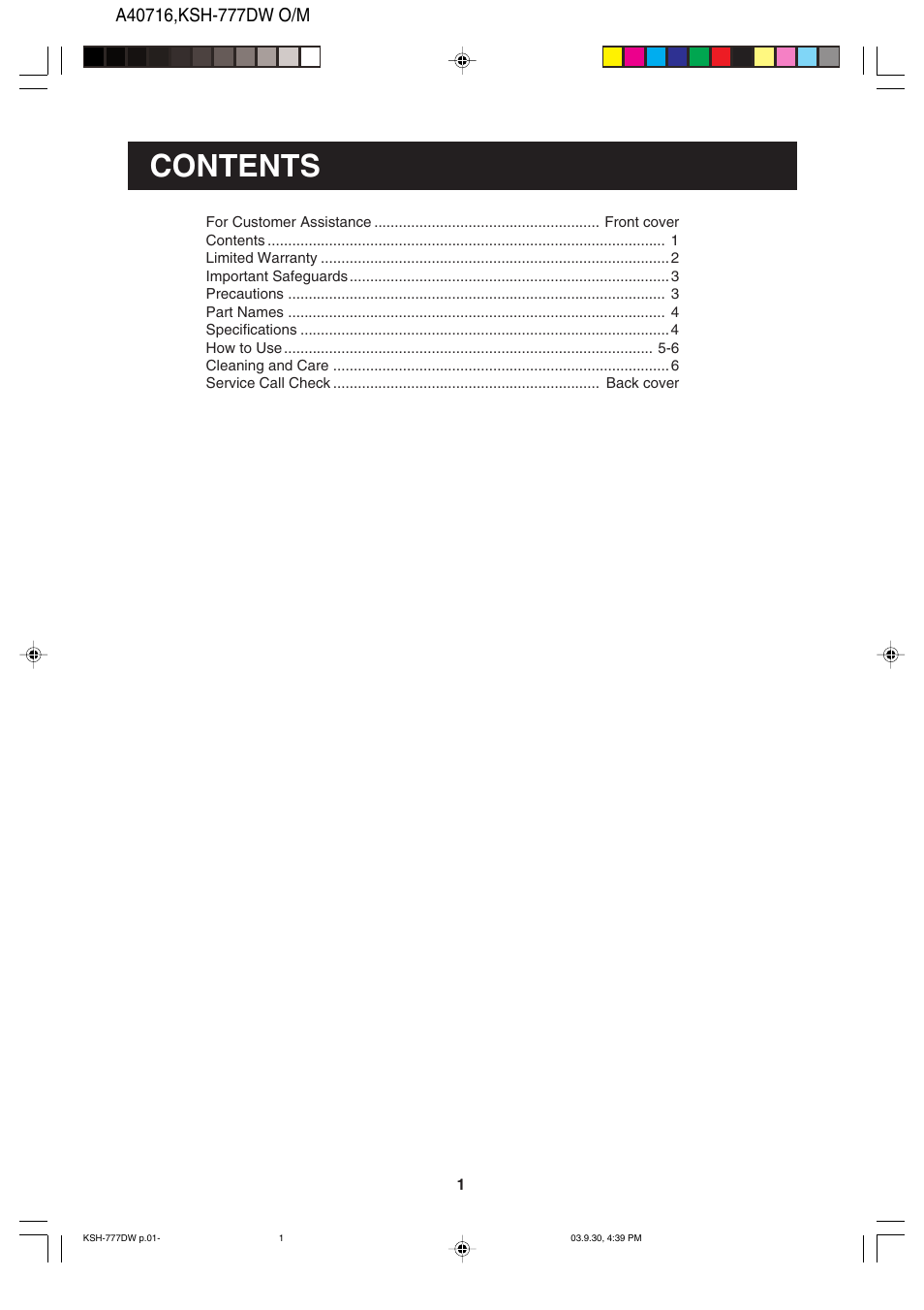 Sharp KSH-777DW User Manual | Page 2 / 8