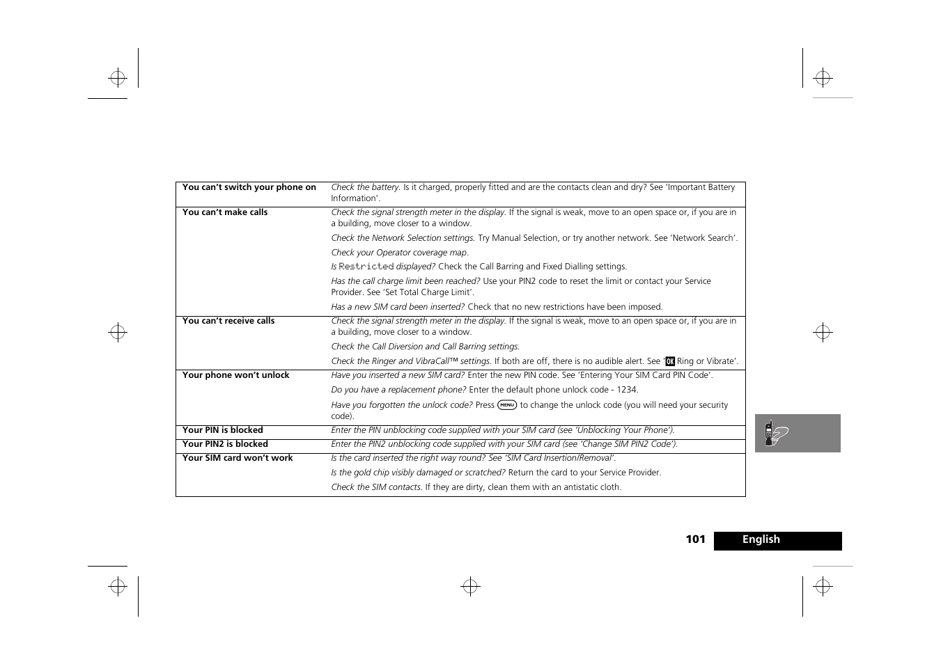 What to do if | Motorola Timeport 260 User Manual | Page 103 / 108