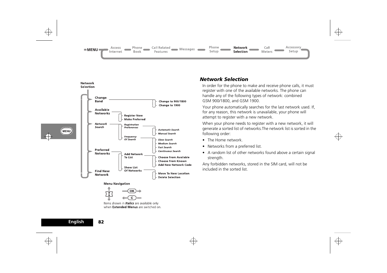 Network selection menu | Motorola Timeport 260 User Manual | Page 84 / 108