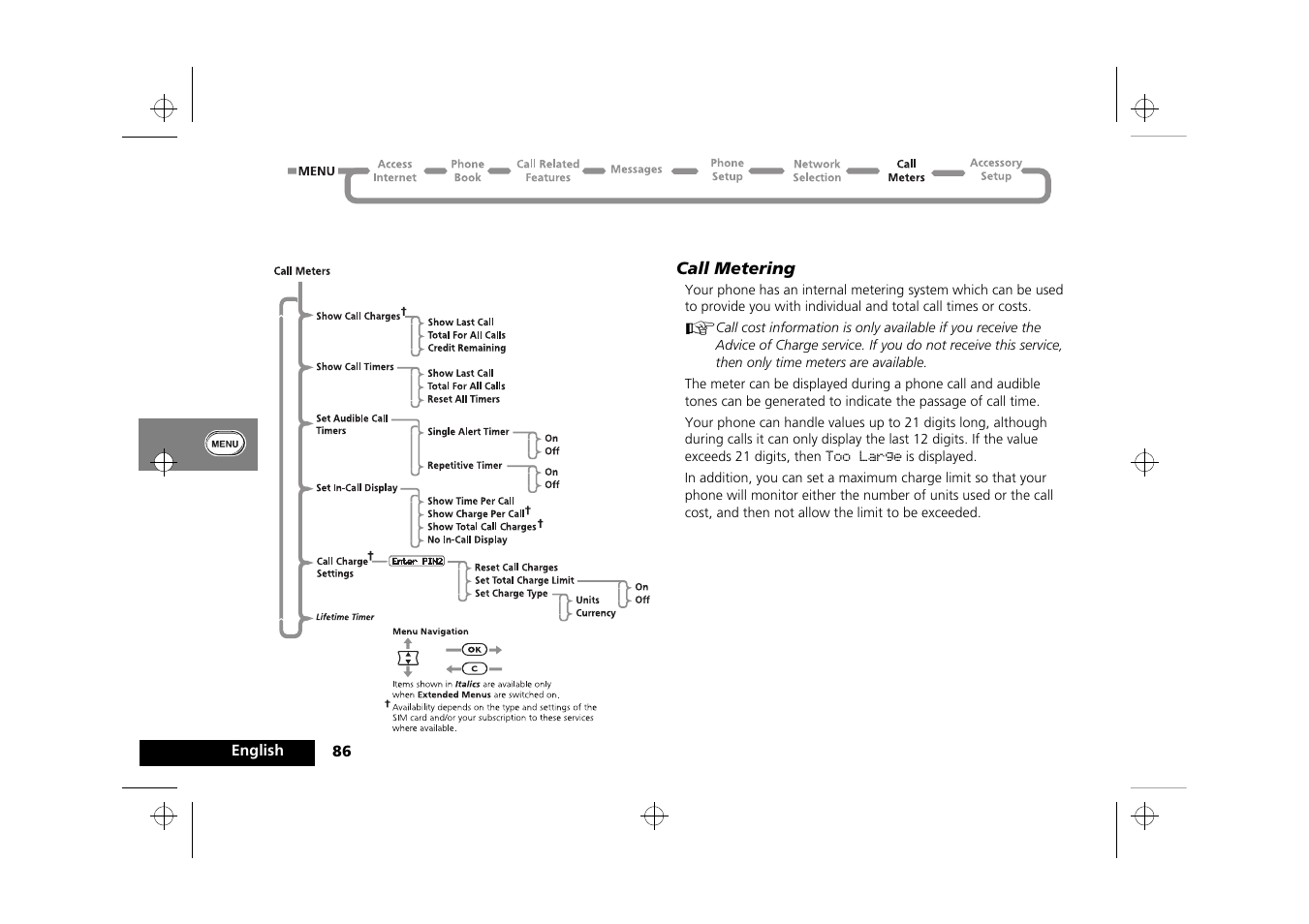 Call meters menu | Motorola Timeport 260 User Manual | Page 88 / 108