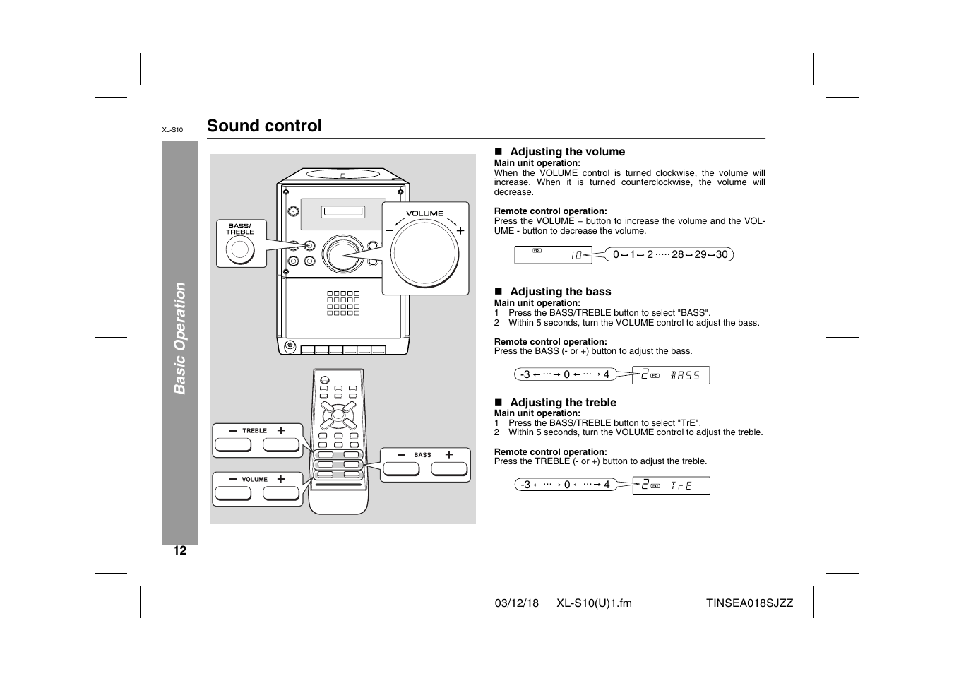 Sound control, Ba sic ope ration | Sharp XL-S10 User Manual | Page 12 / 31