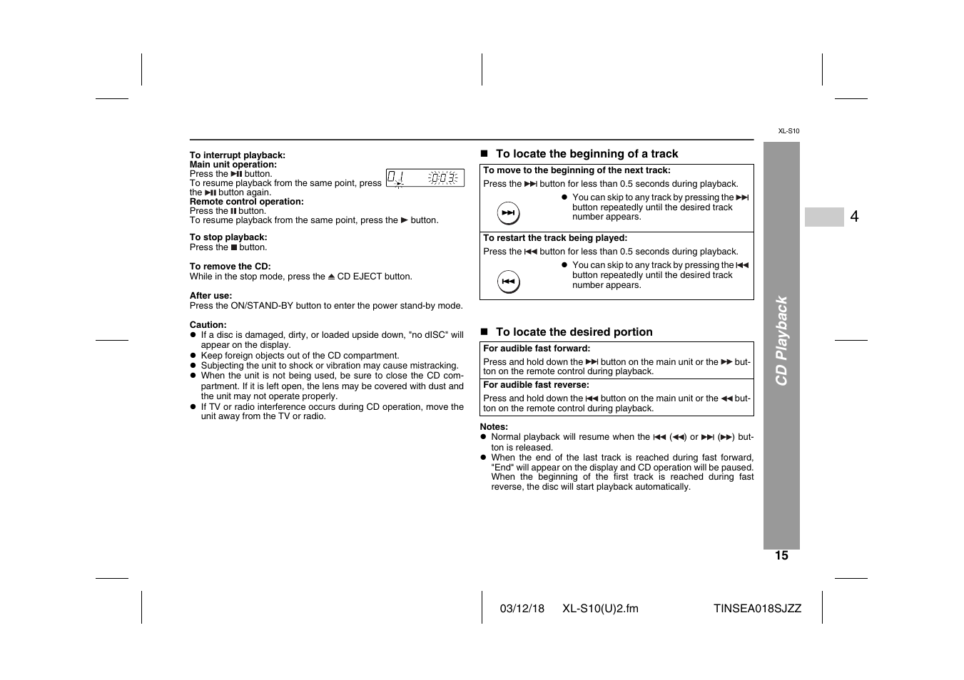 Cd playb ack | Sharp XL-S10 User Manual | Page 15 / 31