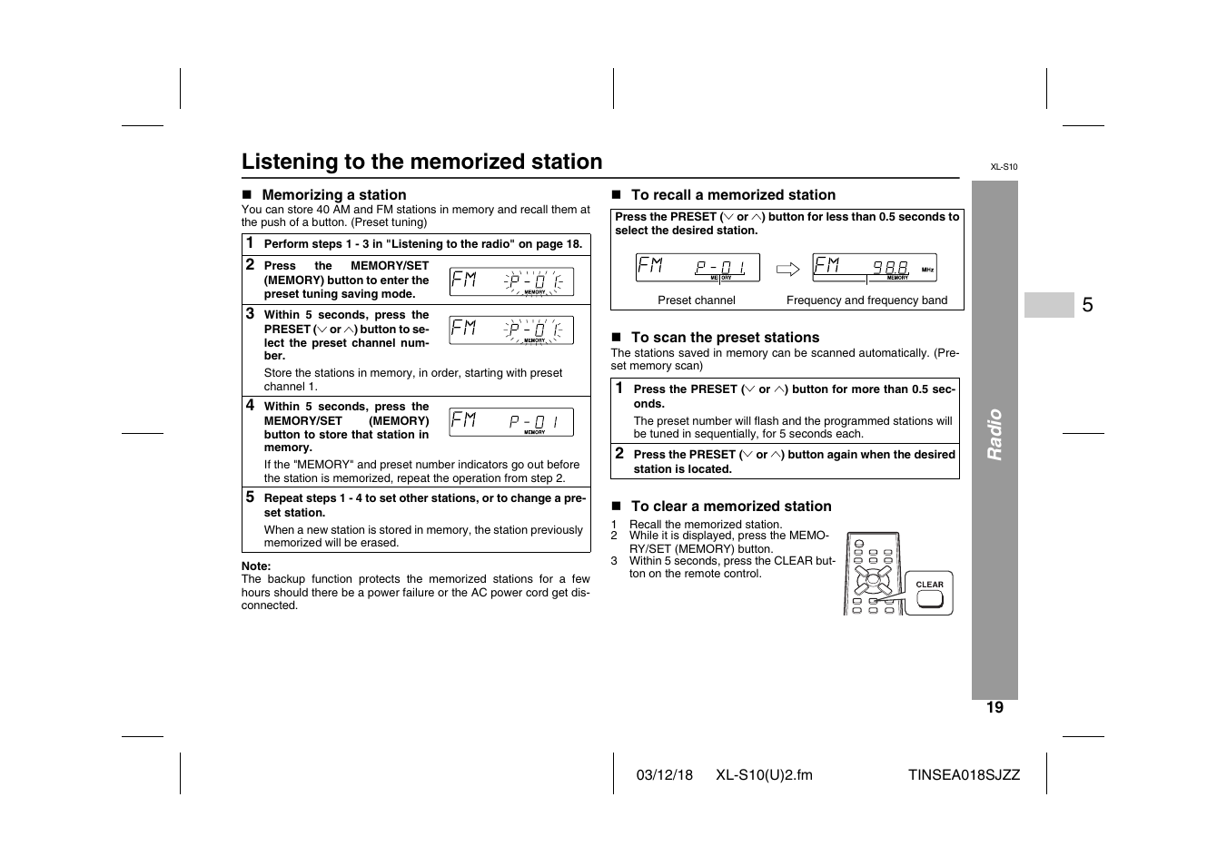 Radio | Sharp XL-S10 User Manual | Page 19 / 31