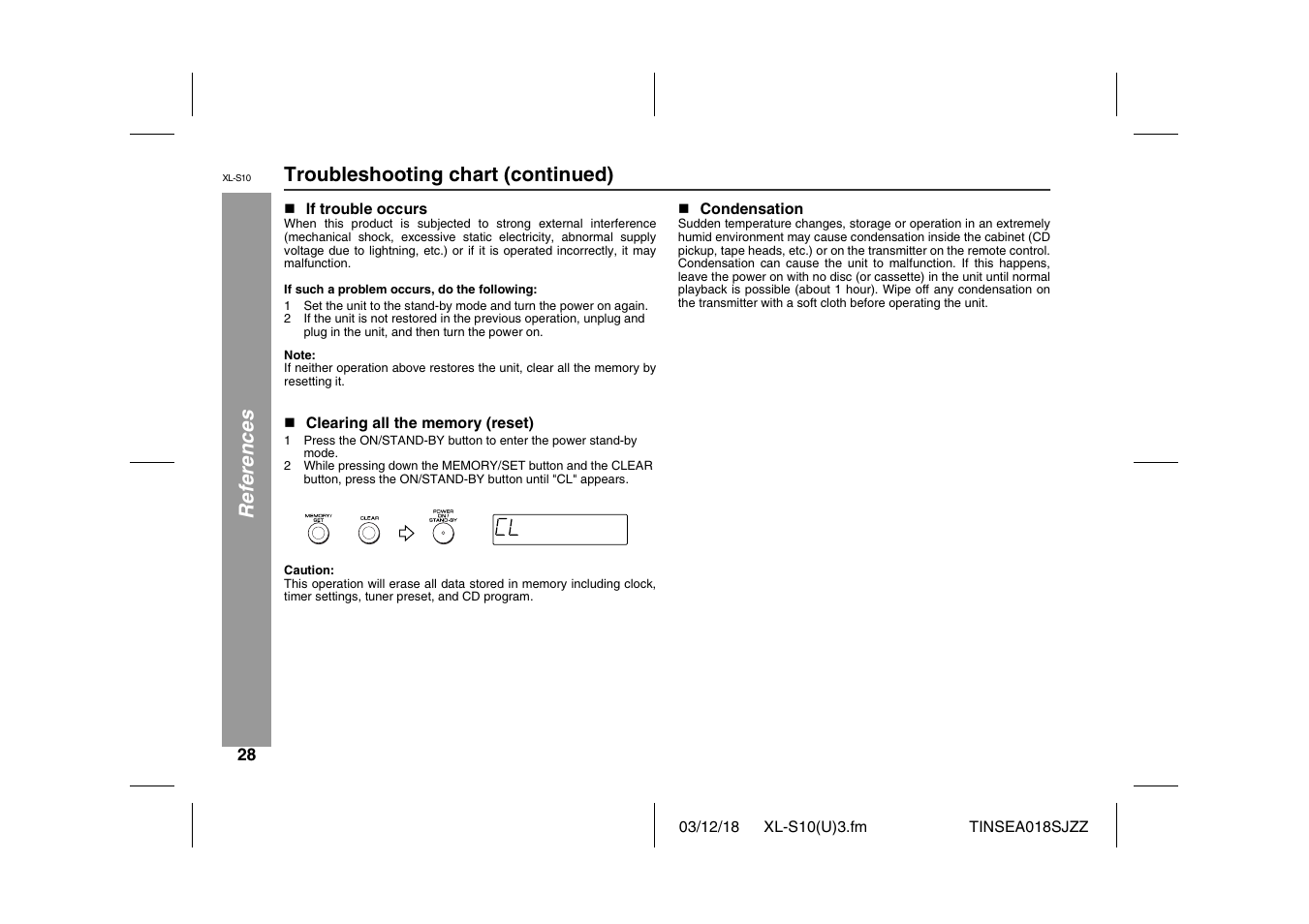 Referenc es troubleshooting chart (continued) | Sharp XL-S10 User Manual | Page 28 / 31