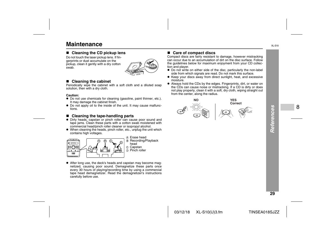 Maintenance, Referenc es | Sharp XL-S10 User Manual | Page 29 / 31