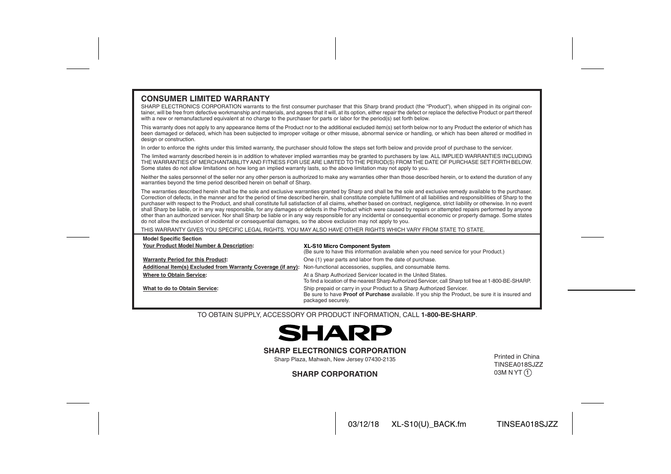 Sharp XL-S10 User Manual | Page 31 / 31