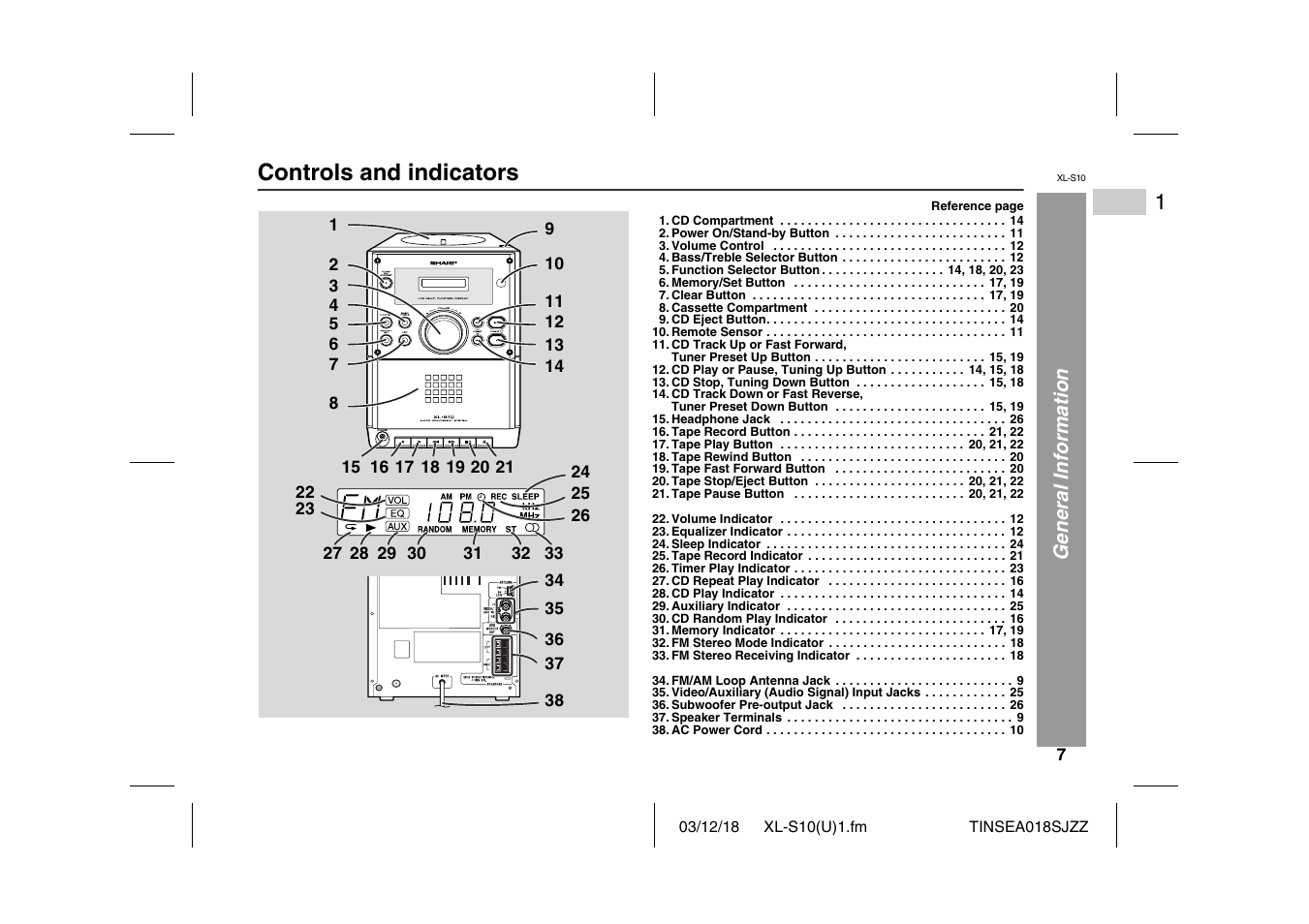 Controls and indicators | Sharp XL-S10 User Manual | Page 7 / 31