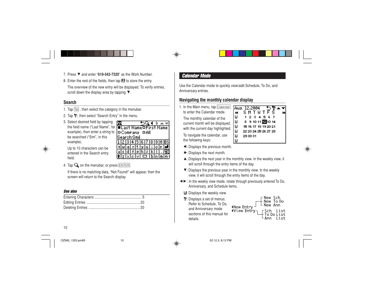 Calendar mode | Sharp OZ-590 User Manual | Page 12 / 60