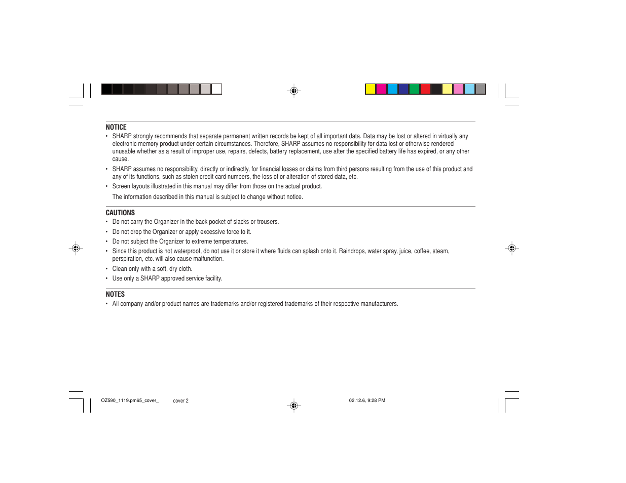 Sharp OZ-590 User Manual | Page 2 / 60