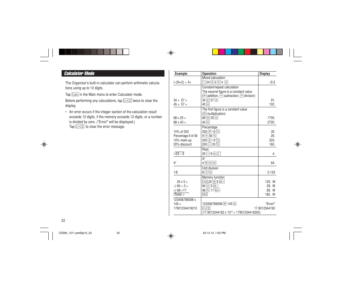 Calculator mode | Sharp OZ-590 User Manual | Page 24 / 60