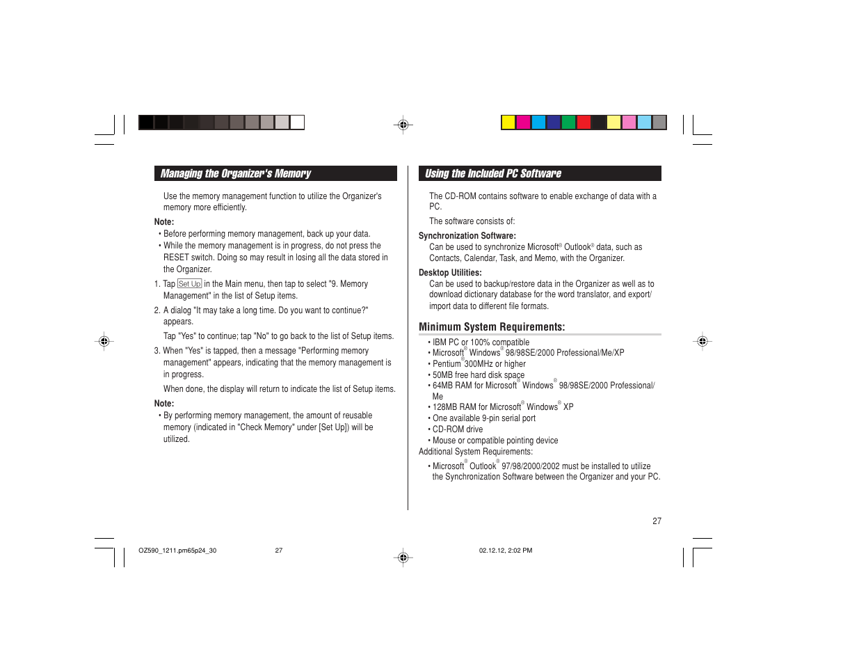 Using the included pc software | Sharp OZ-590 User Manual | Page 29 / 60