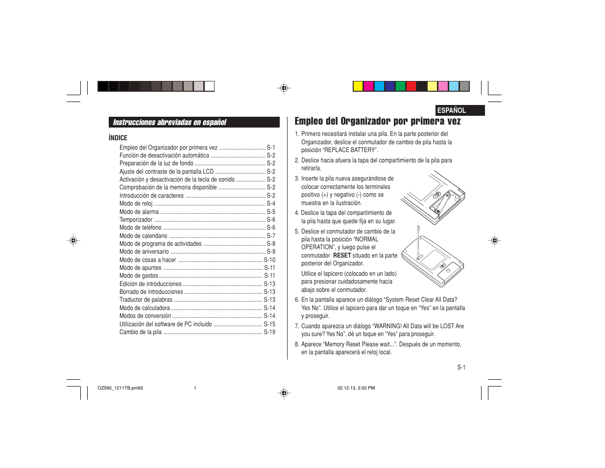 Empleo del organizador por primera vez | Sharp OZ-590 User Manual | Page 37 / 60