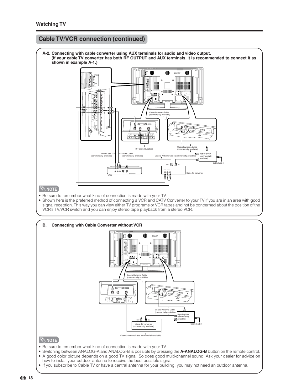 Cable tv/vcr connection (continued), Watching tv | Sharp Aquos LC 45GD4U User Manual | Page 19 / 103