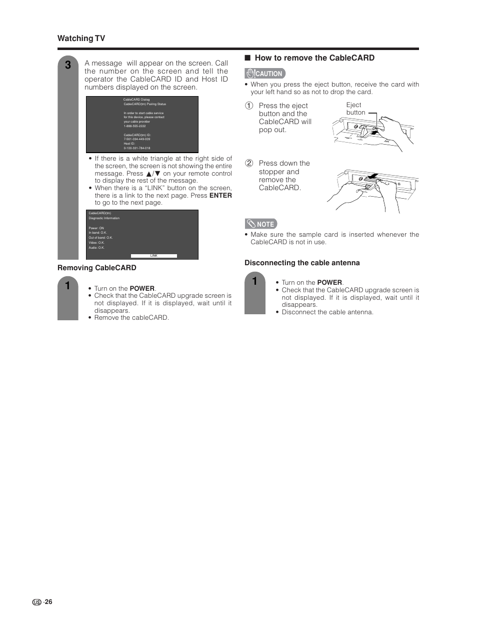 Watching tv, How to remove the cablecard | Sharp Aquos LC 45GD4U User Manual | Page 27 / 103