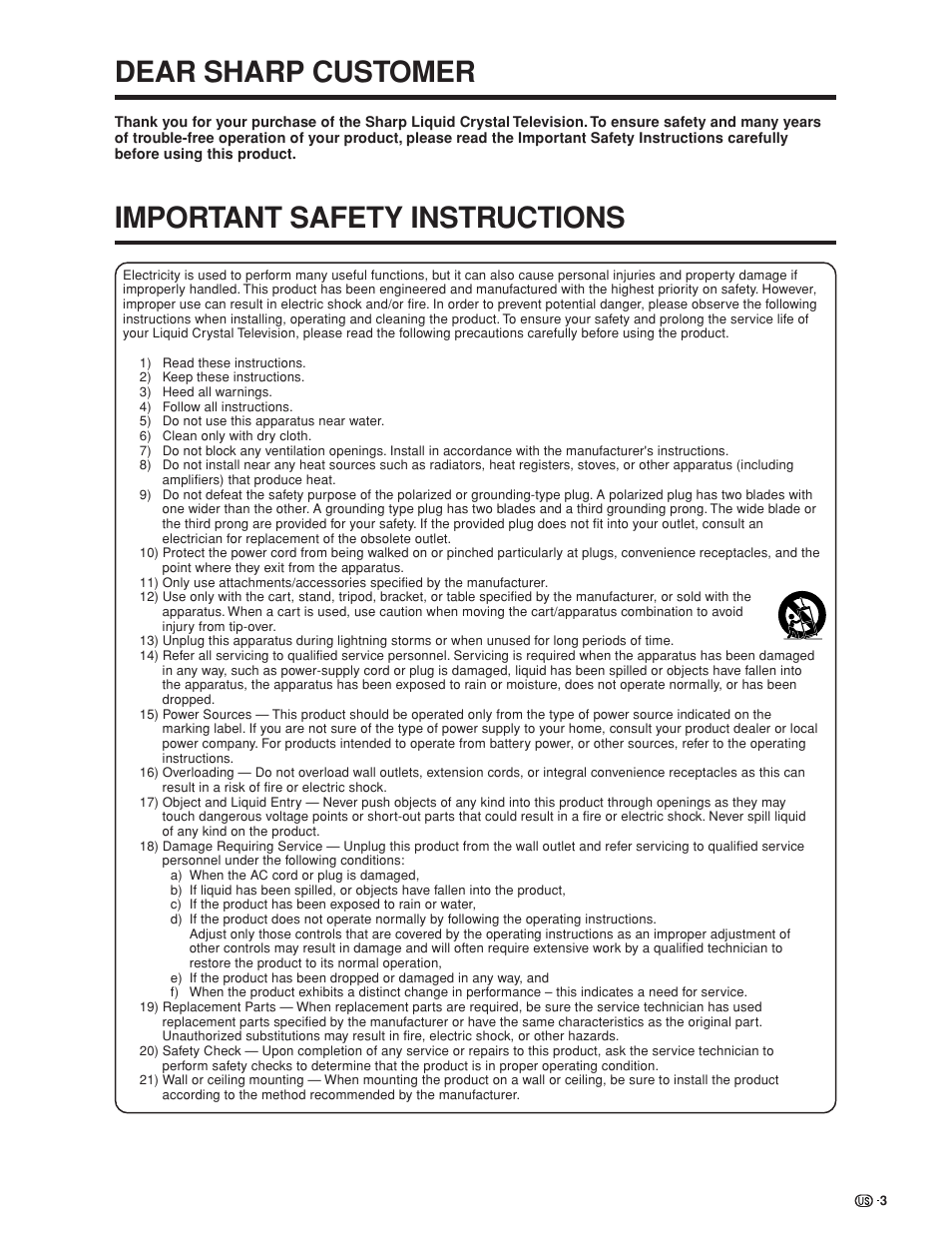 Dear sharp customer, Important safety instructions | Sharp Aquos LC 45GD4U User Manual | Page 4 / 103