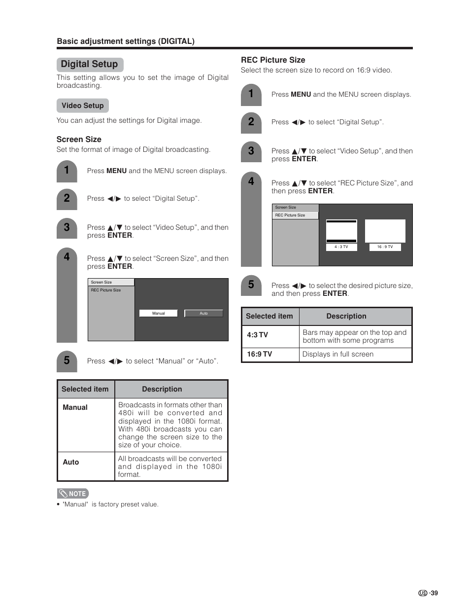 Digital setup | Sharp Aquos LC 45GD4U User Manual | Page 40 / 103