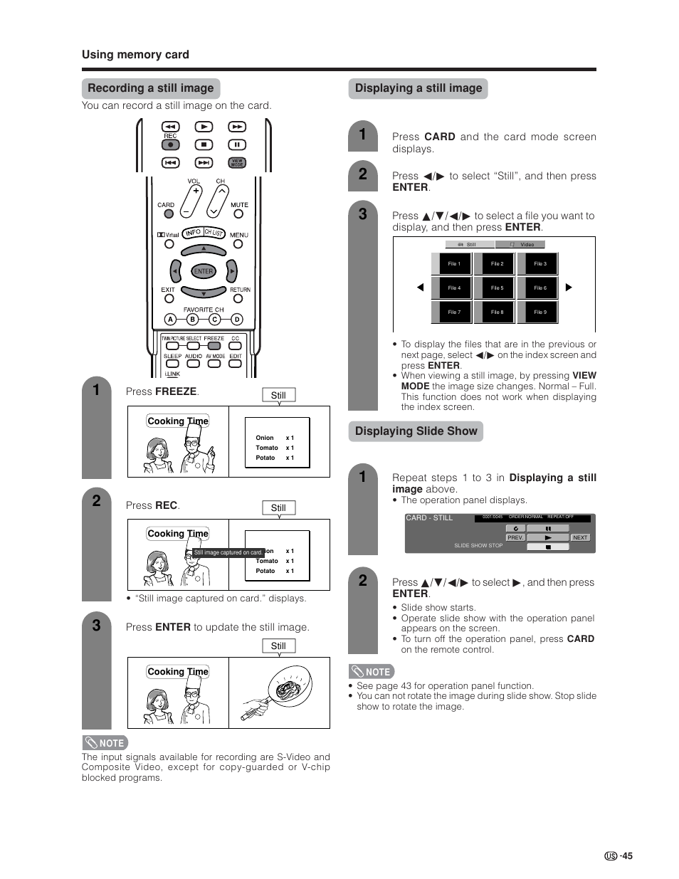 Displaying a still image, Displaying slide show | Sharp Aquos LC 45GD4U User Manual | Page 46 / 103