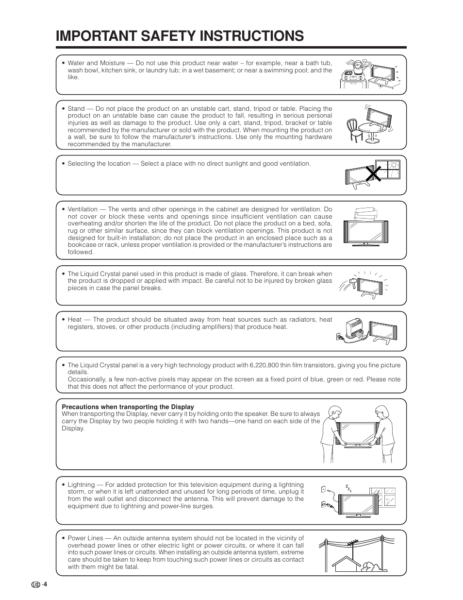 Important safety instructions | Sharp Aquos LC 45GD4U User Manual | Page 5 / 103