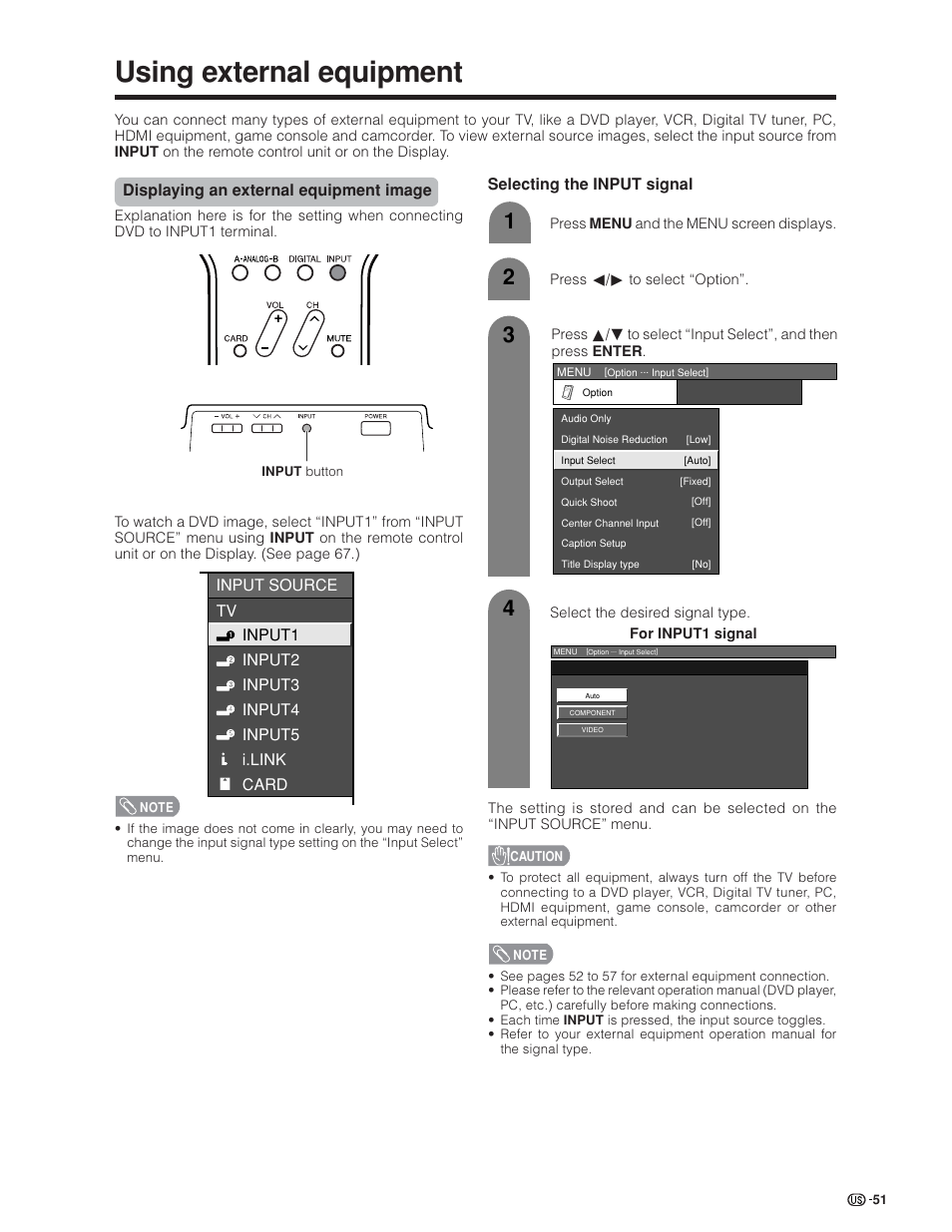 Using external equipment | Sharp Aquos LC 45GD4U User Manual | Page 52 / 103