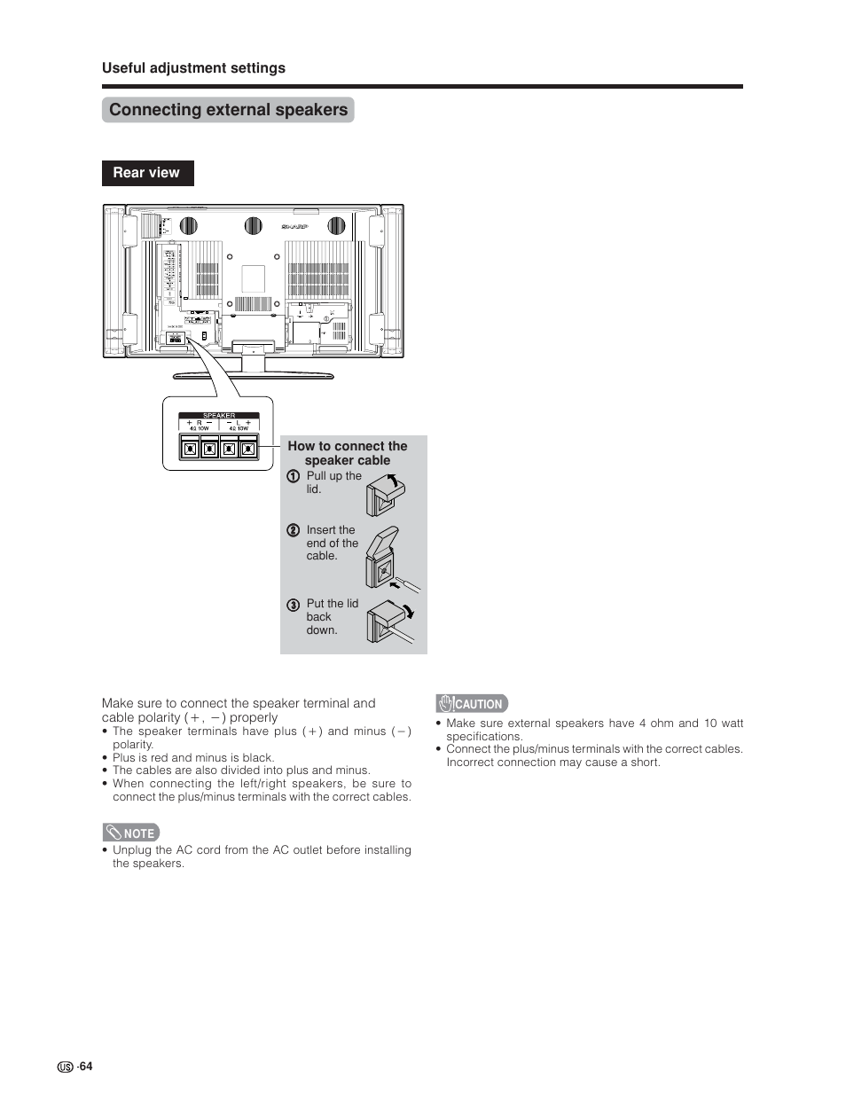 Connecting external speakers | Sharp Aquos LC 45GD4U User Manual | Page 65 / 103