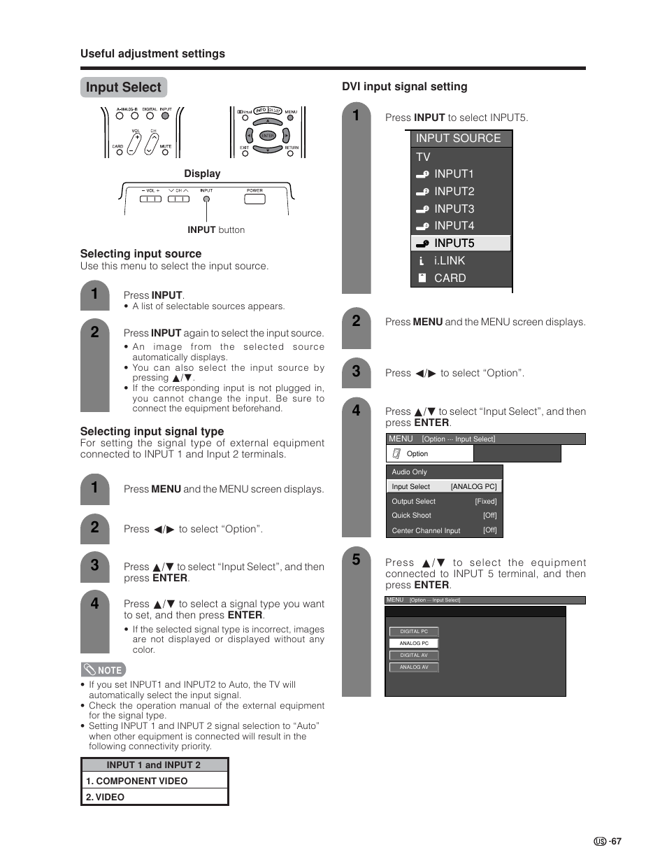 Input select | Sharp Aquos LC 45GD4U User Manual | Page 68 / 103