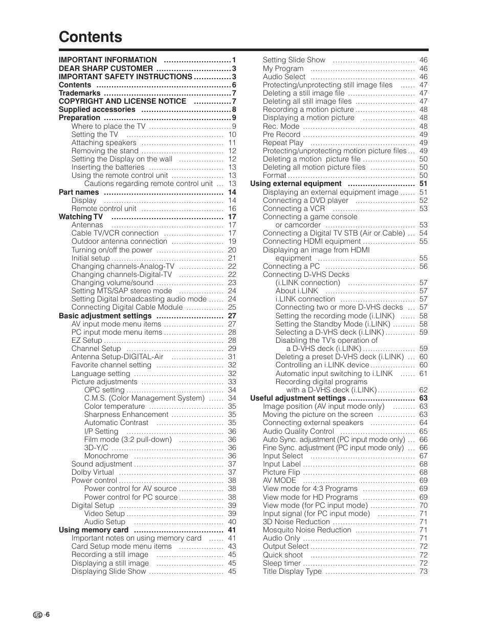 Sharp Aquos LC 45GD4U User Manual | Page 7 / 103