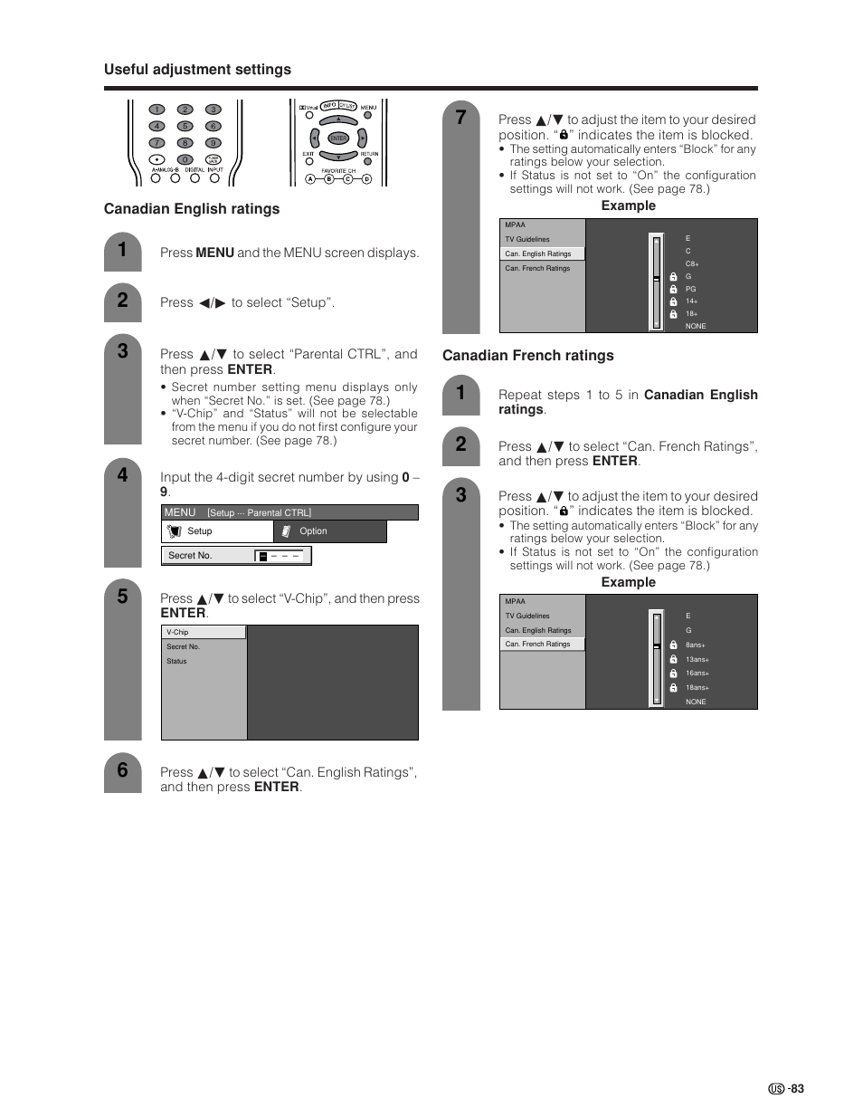 Canadian french ratings | Sharp Aquos LC 45GD4U User Manual | Page 84 / 103