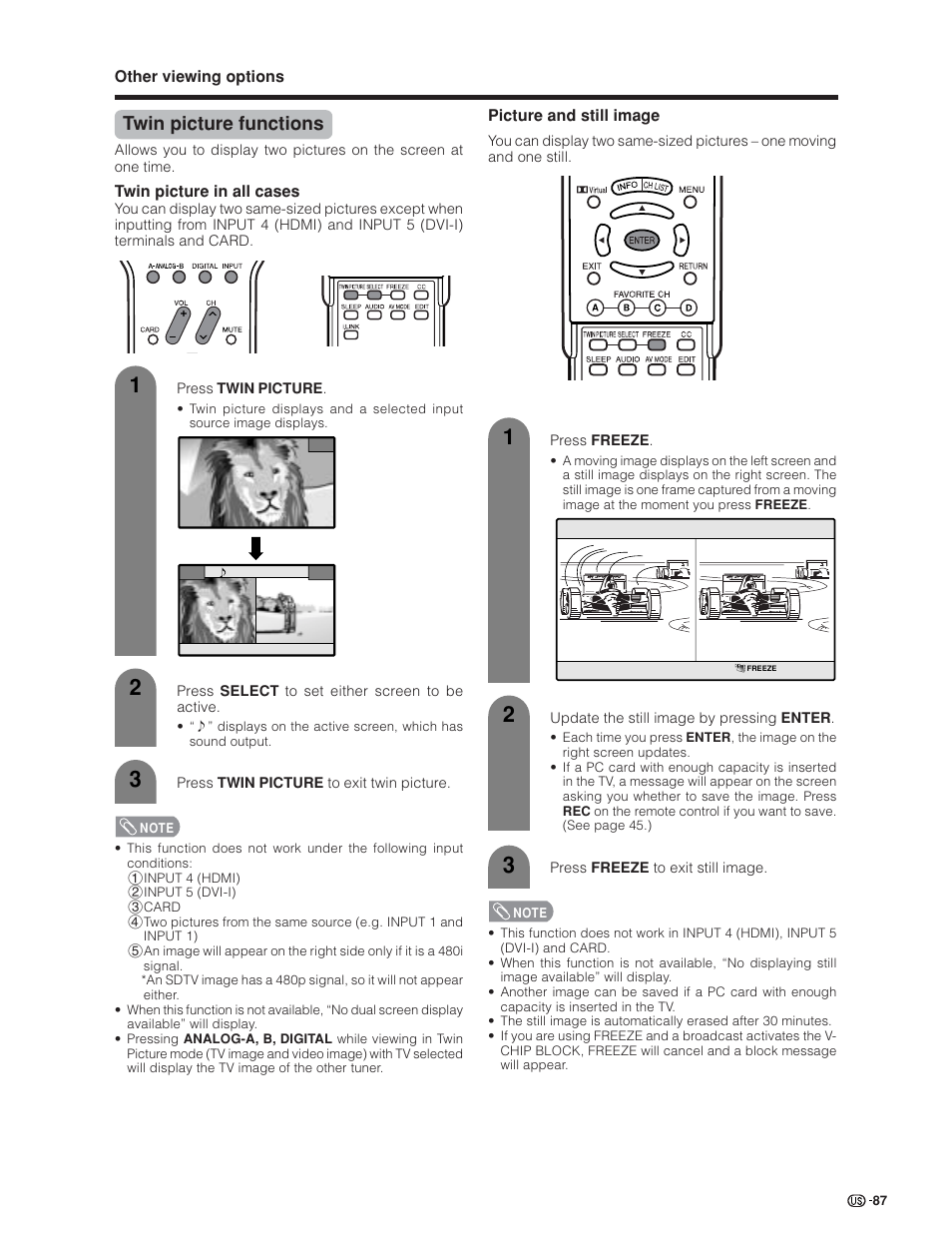Twin picture functions | Sharp Aquos LC 45GD4U User Manual | Page 88 / 103