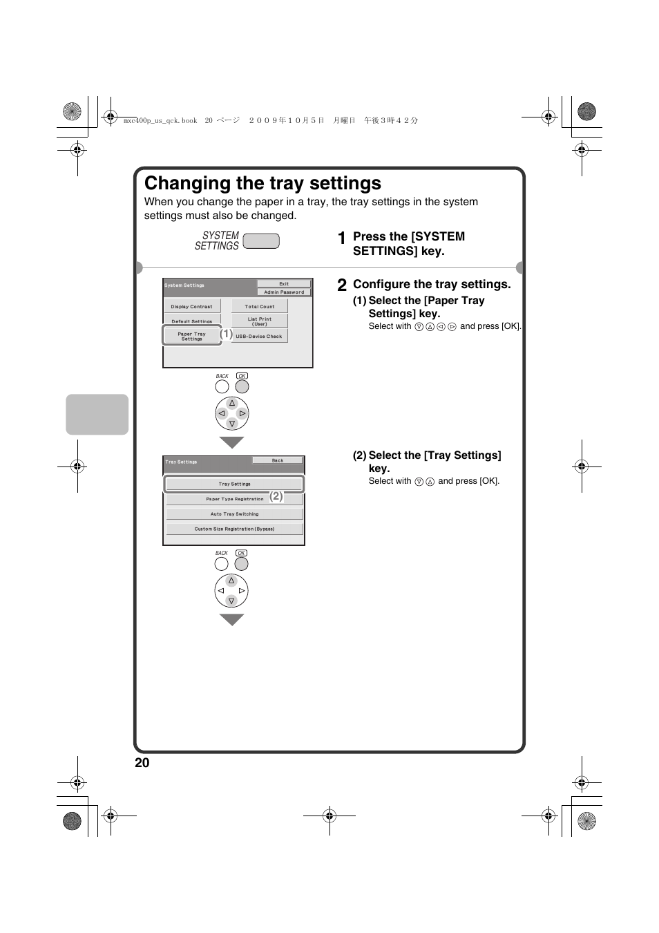 Changing the tray settings | Sharp TINSE4633FCZZ User Manual | Page 22 / 52