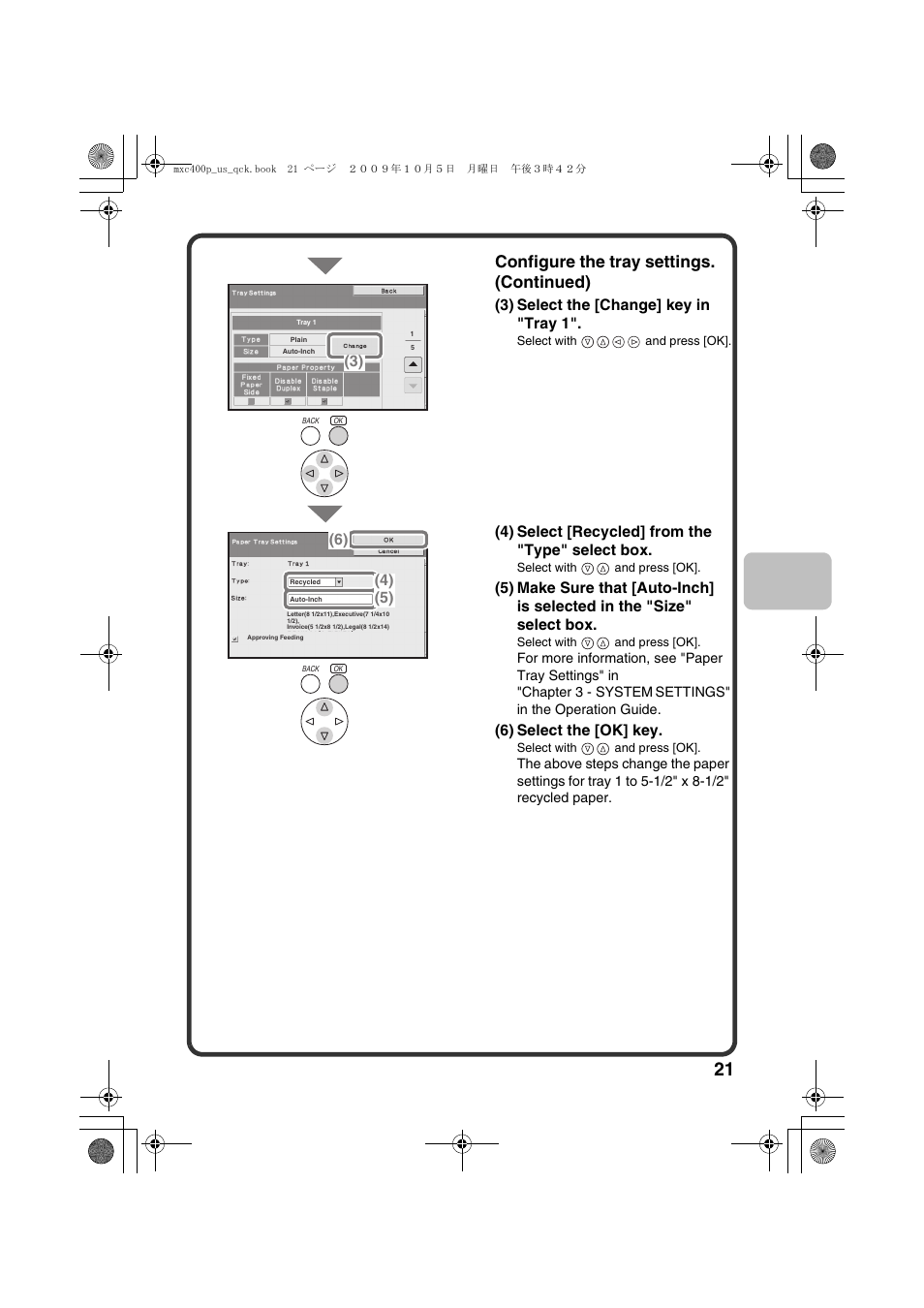 Configure the tray settings. (continued) | Sharp TINSE4633FCZZ User Manual | Page 23 / 52