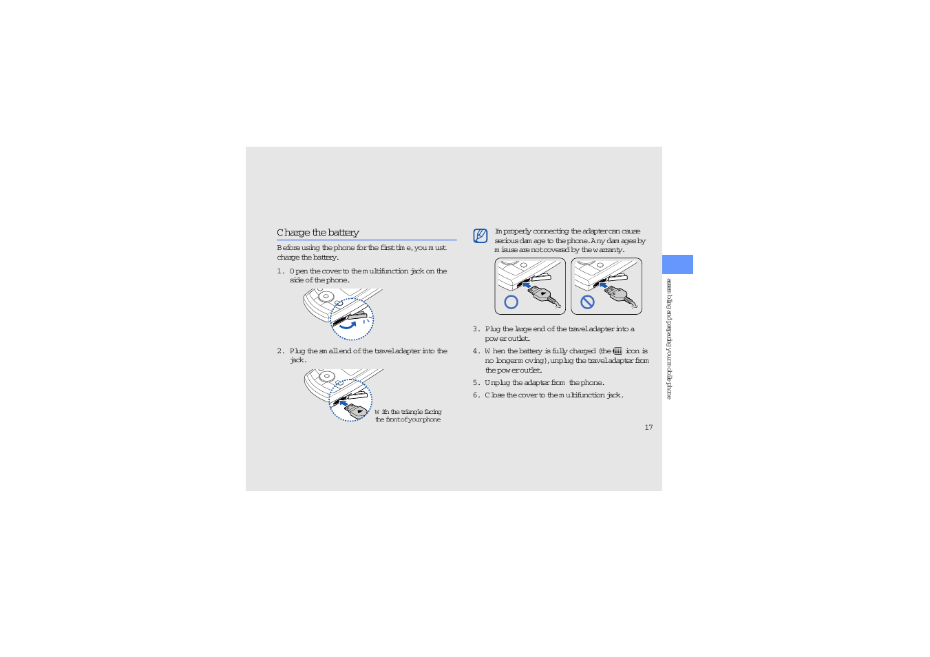 Charge the battery | Sharp SGH-J700V User Manual | Page 22 / 60