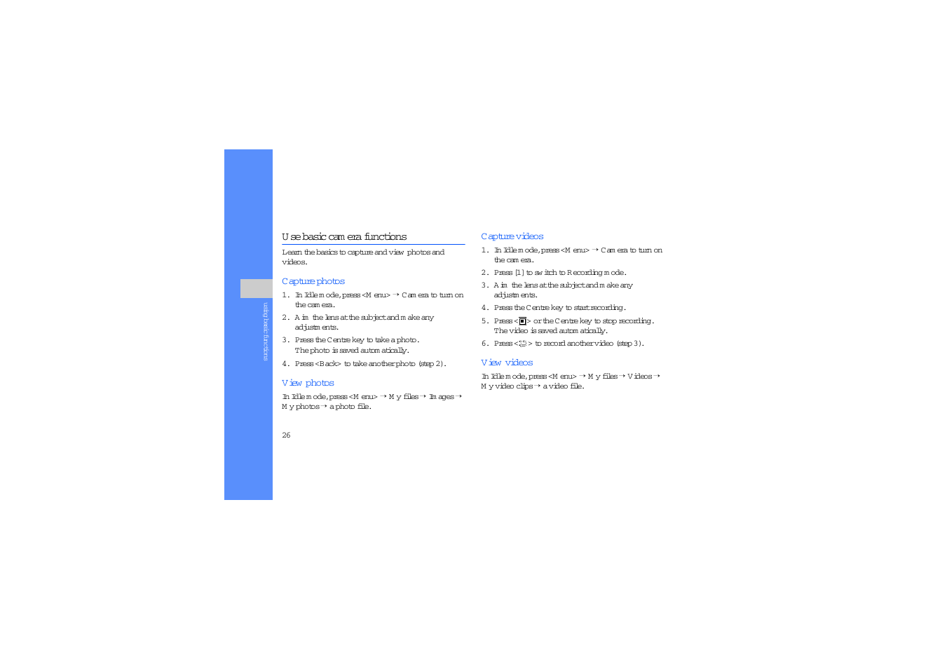 Use basic camera functions, U se basic cam era functions | Sharp SGH-J700V User Manual | Page 31 / 60